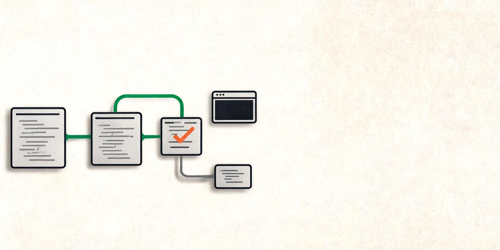 editorialní ilustrace AI workflow pro automatizaci a vývoj pro téma AI agenti a automatizace workflow