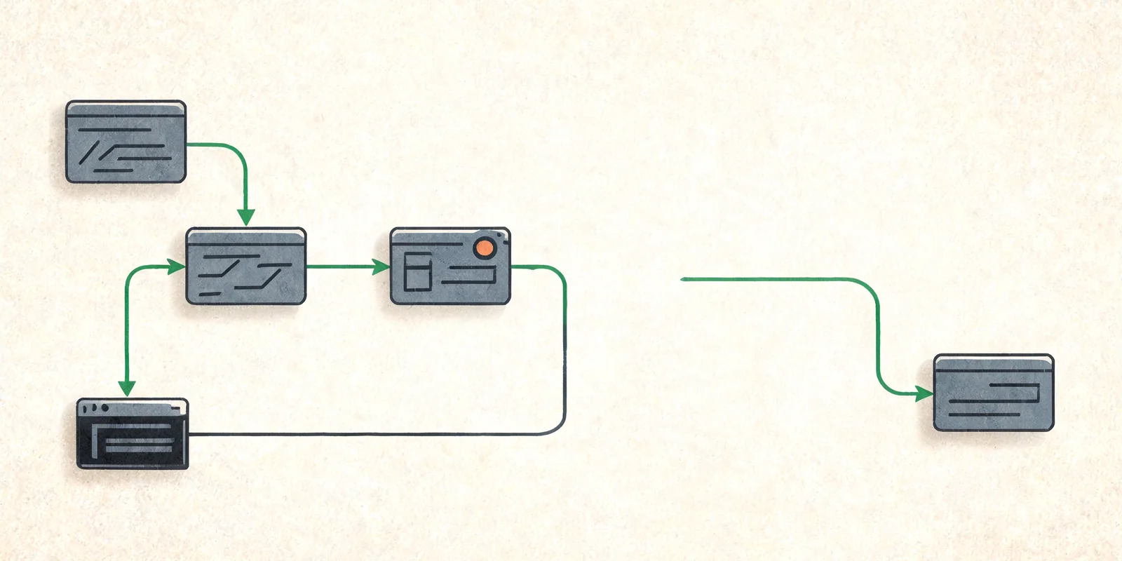 editorialní ilustrace AI workflow pro automatizaci a vývoj pro téma AI automatizace pro malé firmy