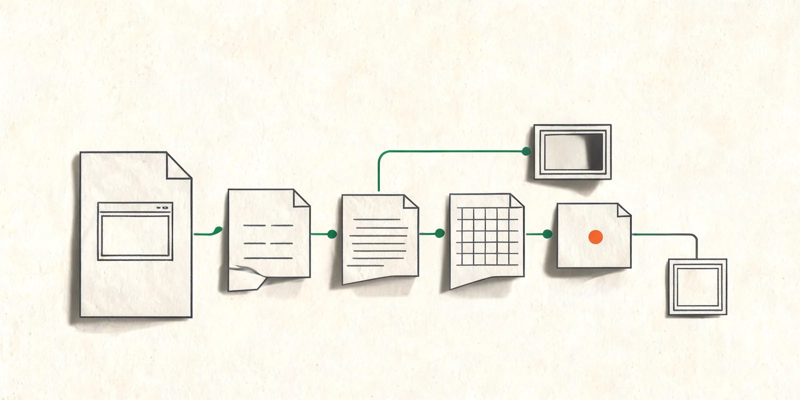 editorialní ilustrace AI workflow pro automatizaci a vývoj pro téma AI nástroje pro sociální sítě