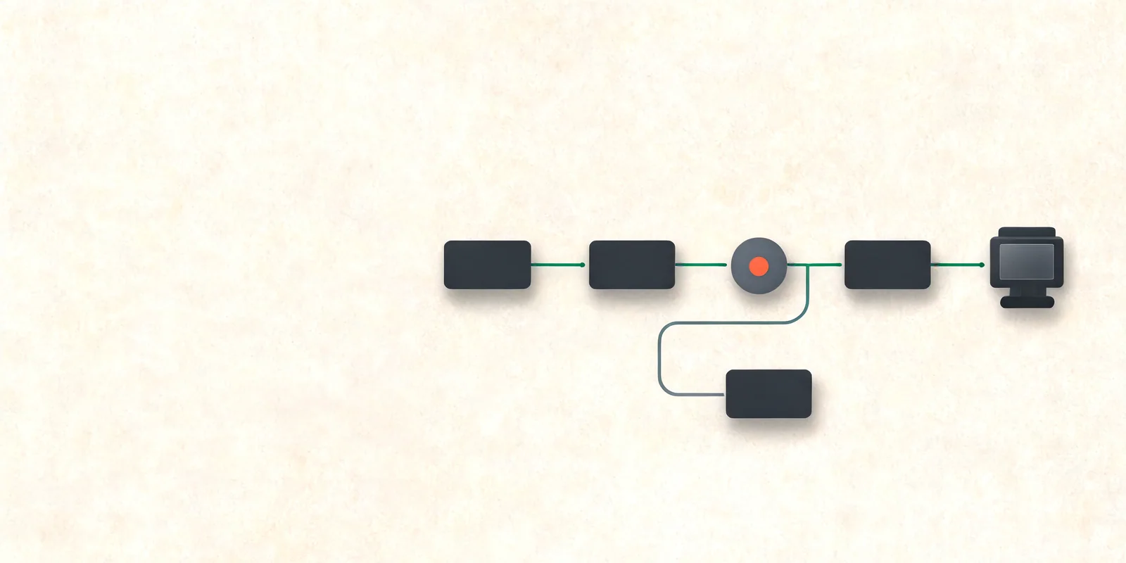 editorialní ilustrace AI workflow pro automatizaci a vývoj pro téma AI nástroje pro no-code automatizaci