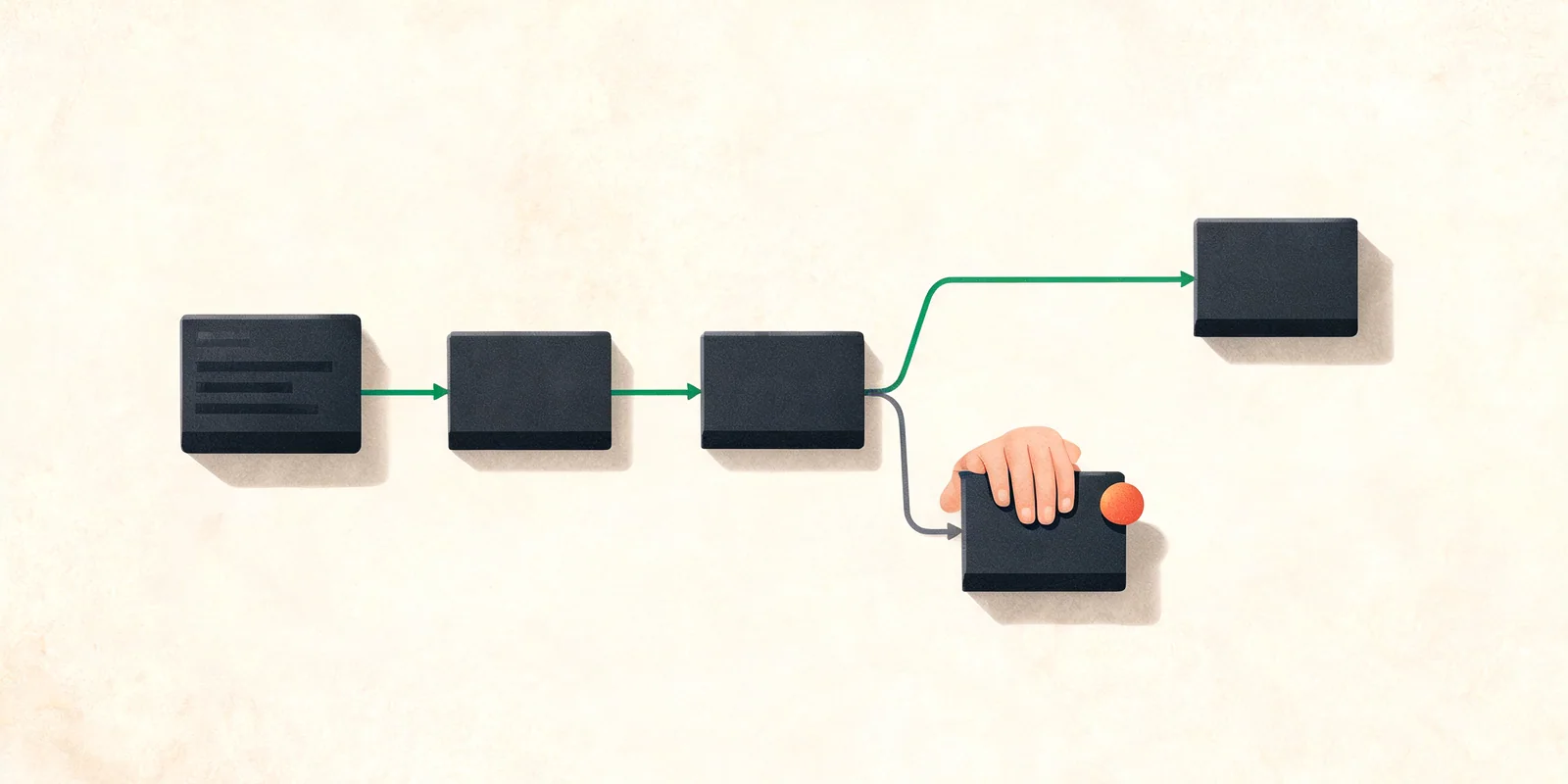 editorialní ilustrace AI workflow pro automatizaci a vývoj pro téma co je vibe coding