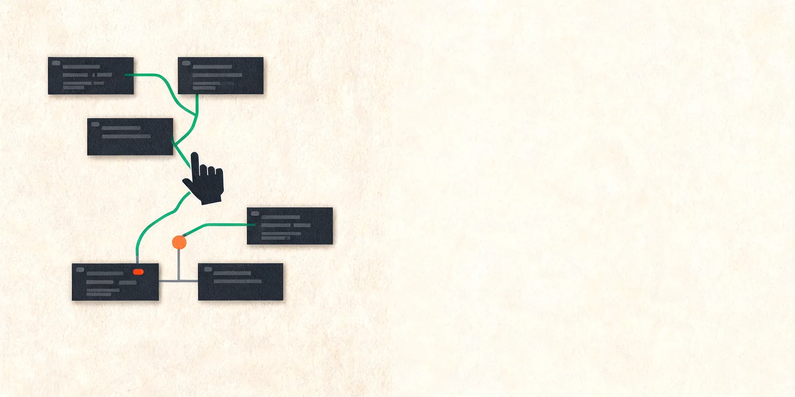 editorialní ilustrace AI workflow pro automatizaci a vývoj pro téma Cursor vs GitHub Copilot