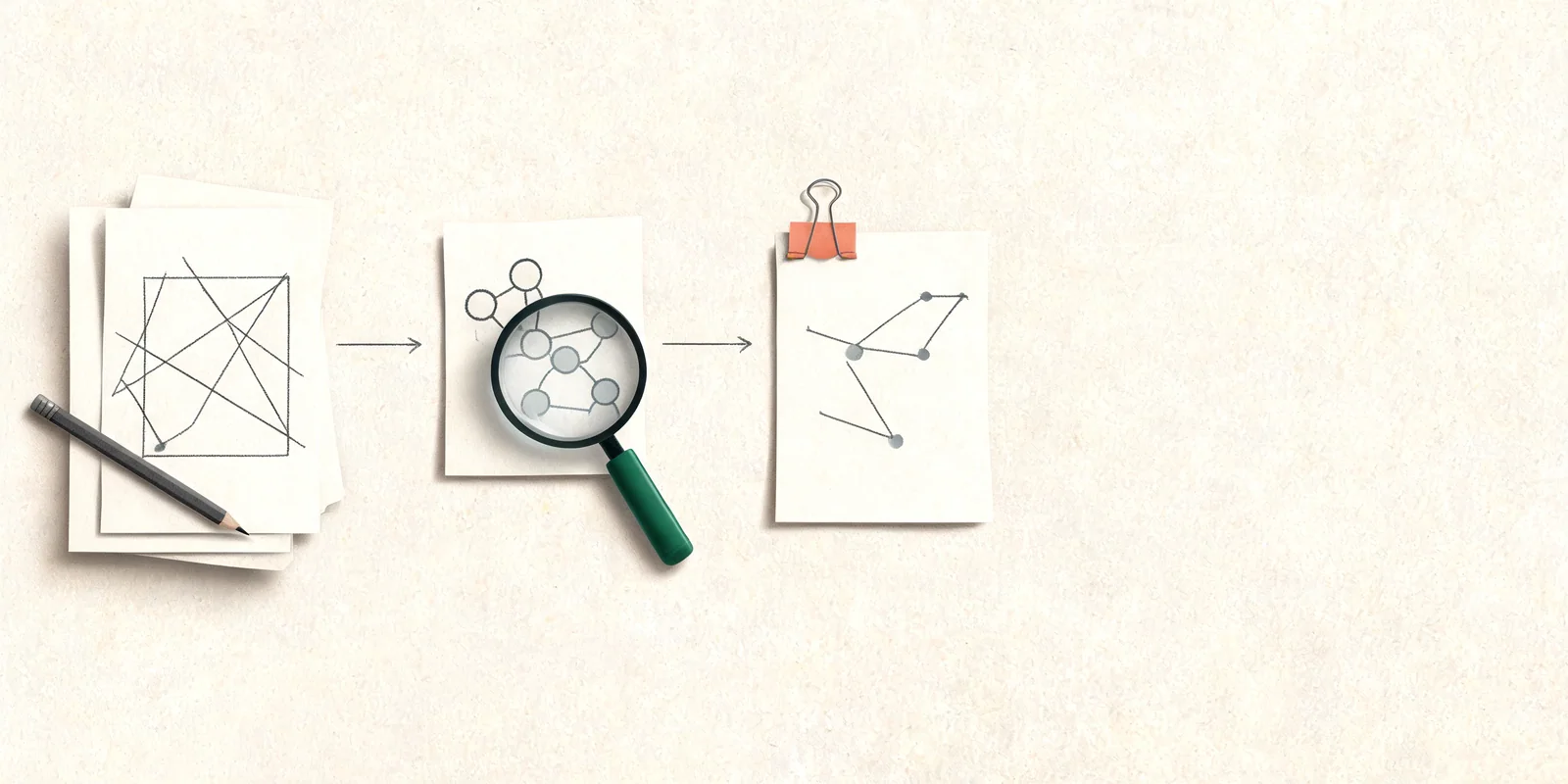 editorialní ilustrace AI workflow pro psaní, obsah a SEO pro téma AI nástroje pro keyword research