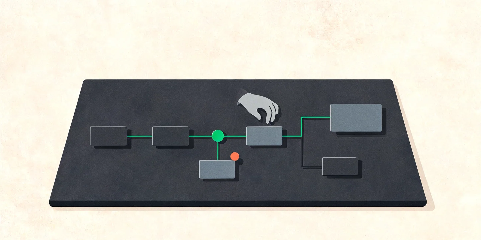 editorialní ilustrace AI workflow pro automatizaci a vývoj pro téma AI API platformy pro aplikace