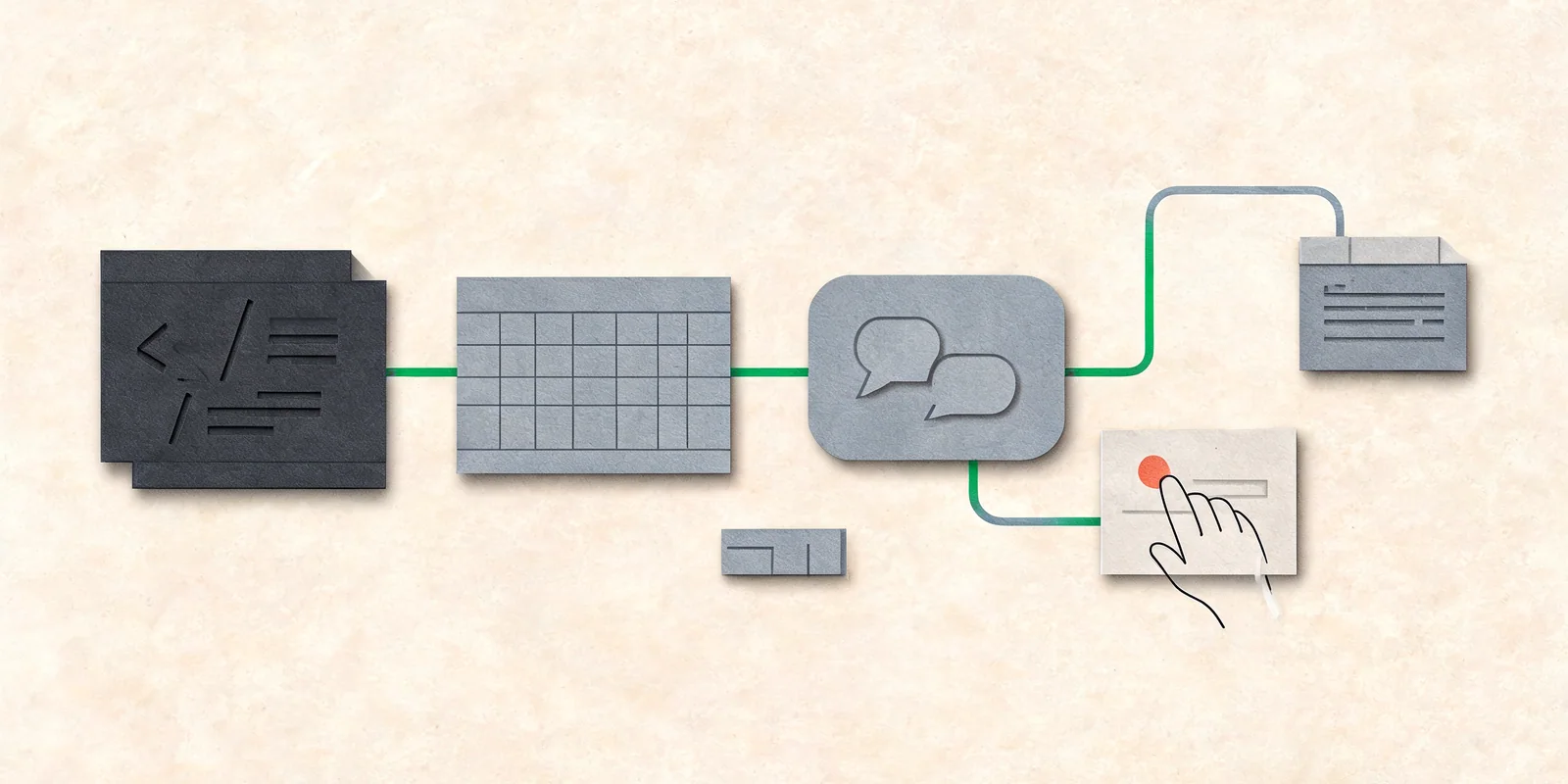 editorialní ilustrace AI workflow pro automatizaci a vývoj pro téma microsoft copilot recenze